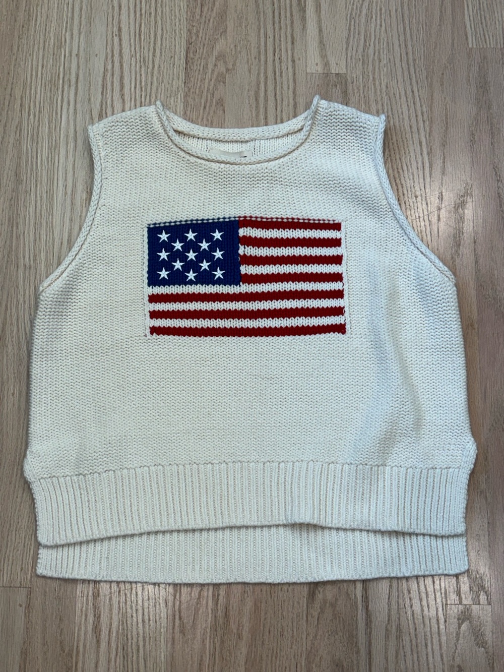 NWT Lucky Brand Cream Knit American flag Sweater vest- L